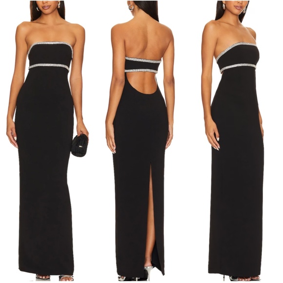 BEST NWT Lovers and Friends x Rachel Cosette Gown Maxi Dress Black Rhinestone - Picture 2 of 11